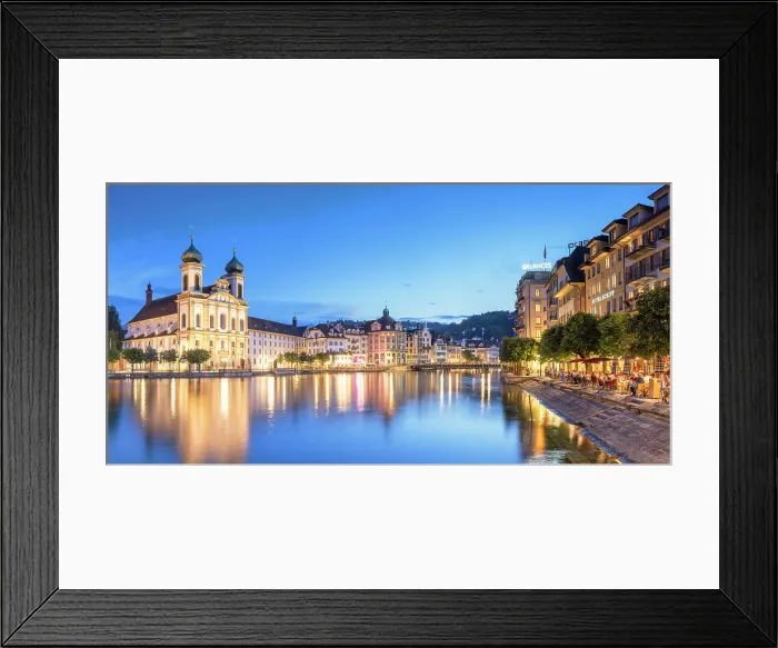 Framed Print : Franz Xaver Jesuit Church and Reuss River at dusk, Lucerne, Switzerland Framed Print : Franz Xaver Jesuit Church and Reuss River at dusk, Lucerne, Switzerland