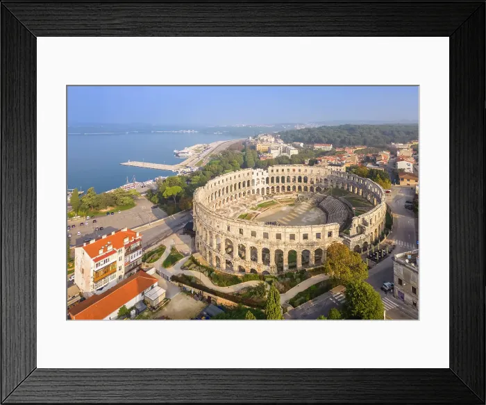 Framed Print : View of the St. Anthony Church and Pula Arena at sunrise. Pula, Istria, Croatia Framed Print : View of the St. Anthony Church and Pula Arena at sunrise. Pula, Istria, Croatia