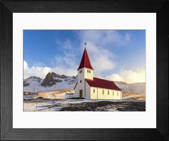 Framed Print : Vikurkirkja, Vik's church with red rooftop. Vik i Myrdal, Sudurland, Iceland Framed Print : Vikurkirkja, Vik's church with red rooftop. Vik i Myrdal, Sudurland, Iceland
