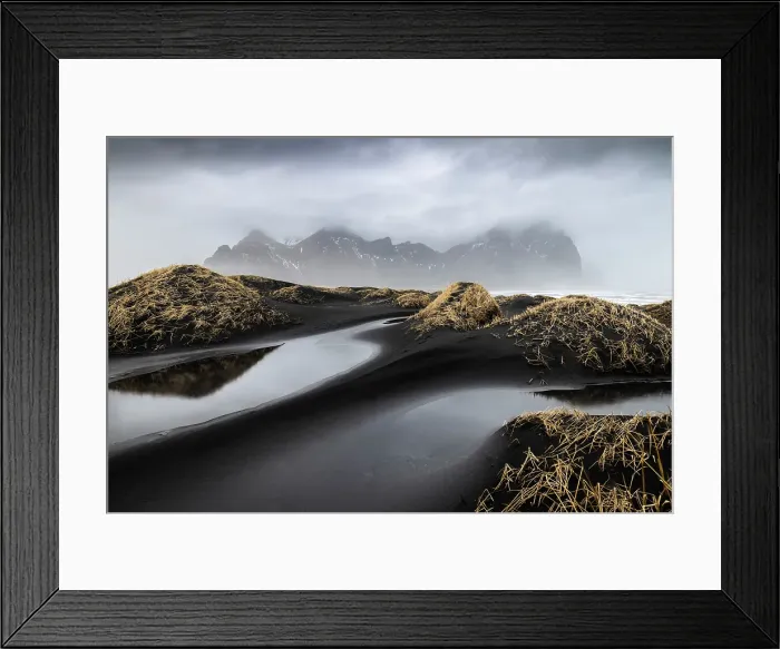 Framed Print : Black sand dunes in front of Vestrahorn mountain. Stokksnes peninsula, Hofn, Austurland, Iceland Framed Print : Black sand dunes in front of Vestrahorn mountain. Stokksnes peninsula, Hofn, Austurland, Iceland