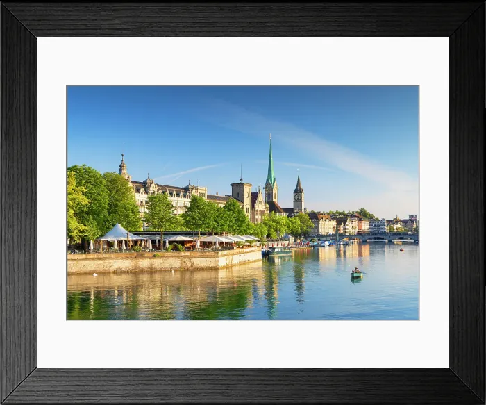 Framed Print : Fraumunster church, St Peter church on Limmat River, Zurich, Switzerland Framed Print : Fraumunster church, St Peter church on Limmat River, Zurich, Switzerland