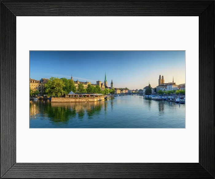 Framed Print : City skyline and Limmat River at sunrise, Zurich, Switzerland Framed Print : City skyline and Limmat River at sunrise, Zurich, Switzerland