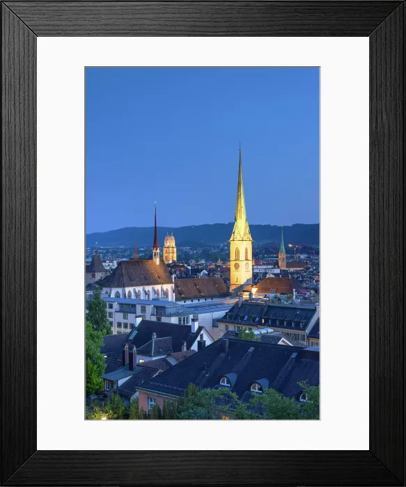Framed Print : City skyline at dusk, Zurich, Switzerland Framed Print : City skyline at dusk, Zurich, Switzerland