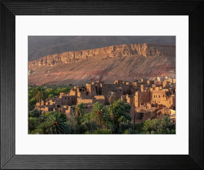 Framed Print : View over palmerie to old abandoned mud brick houses, Tinherir, Morocco Framed Print : View over palmerie to old abandoned mud brick houses, Tinherir, Morocco