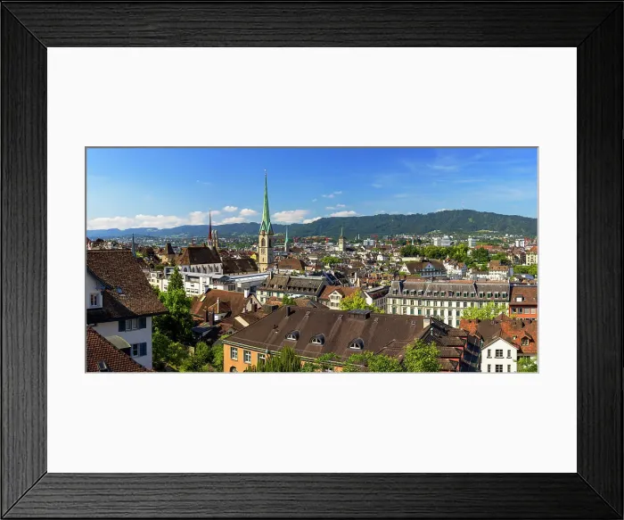 Framed Print : City skyline from Polyterrase, Zurich, Switzerland Framed Print : City skyline from Polyterrase, Zurich, Switzerland