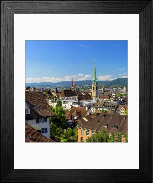 Framed Print : City skyline from Polyterrase, Zurich, Switzerland Framed Print : City skyline from Polyterrase, Zurich, Switzerland