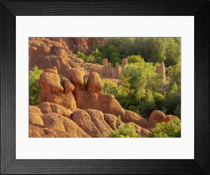 Framed Print : Derelict old kasbahs among rock formations and trees, Dades Gorge (Dades Valley), Morocco Framed Print : Derelict old kasbahs among rock formations and trees, Dades Gorge (Dades Valley), Morocco