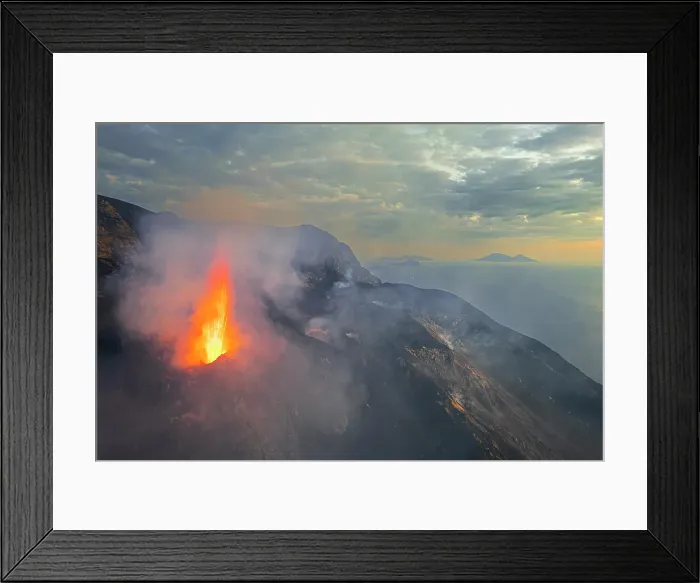 Framed Print : Stromboli volcano eruption seen from the drone at sunset, Stromboli island, UNESCO World Heritage Site, Aeolian Islands, Sicily, Italy Framed Print : Stromboli volcano eruption seen from the drone at sunset, Stromboli island, UNESCO World Heritage Site, Aeolian Islands, Sicily, Italy