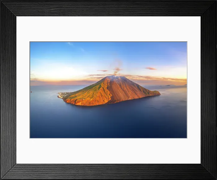 Framed Print : Panoramic view of Stromboli island with the smocking volcano, Stromboli island, UNESCO World Heritage Site, Aeolian Islands, Sicily, Italy Framed Print : Panoramic view of Stromboli island with the smocking volcano, Stromboli island, UNESCO World Heritage Site, Aeolian Islands, Sicily, Italy