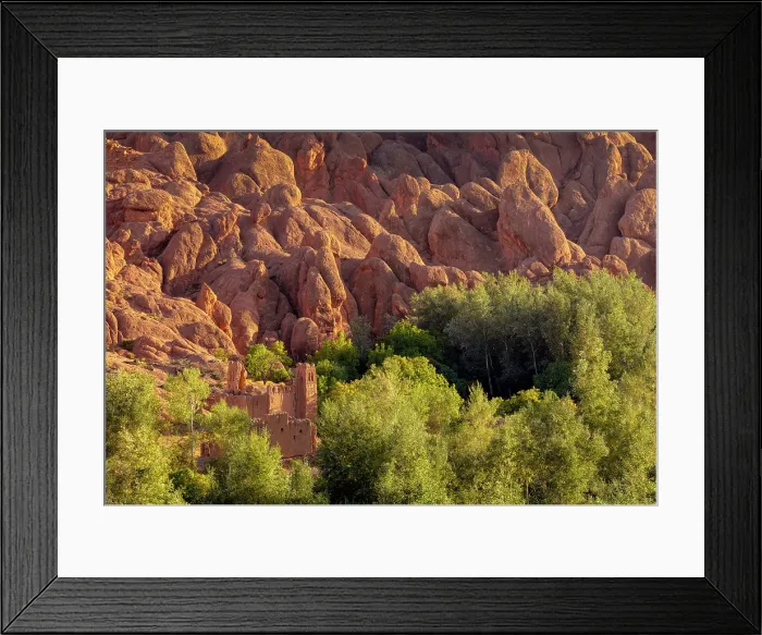 Framed Print : Derelict old kasbah among rock formations and trees, Dades Gorge (Dades Valley), Morocco Framed Print : Derelict old kasbah among rock formations and trees, Dades Gorge (Dades Valley), Morocco