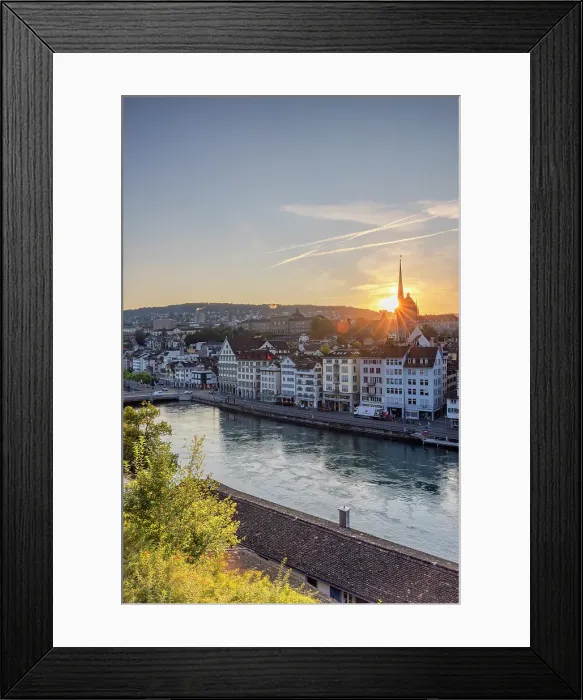 Framed Print : Niederdorf Quarter and Limmat River at sunrise, Zurich, Switzerland Framed Print : Niederdorf Quarter and Limmat River at sunrise, Zurich, Switzerland