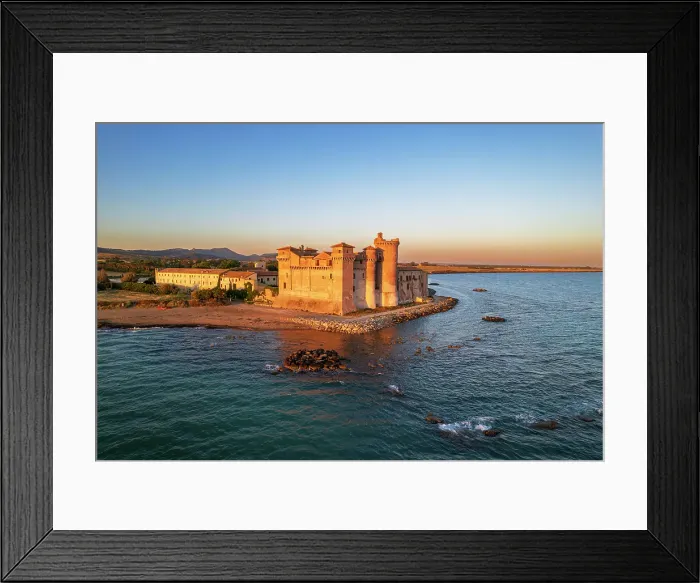 Framed Print : Castle of Santa Severa perched on the promontory of Tyrrhenian sea, Santa Marinella, Rome, Latium, Italy