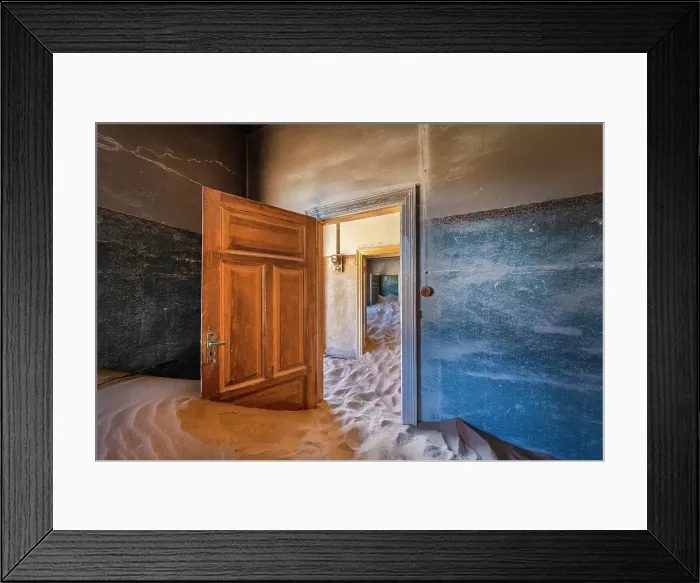 Framed Print : Rooms full of sand in abandoned diamond mining town of Kolmanskop, Luderitz, Namib Desert, Namibia Framed Print : Rooms full of sand in abandoned diamond mining town of Kolmanskop, Luderitz, Namib Desert, Namibia