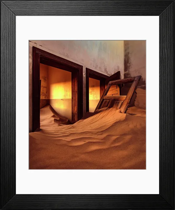 Framed Print : Rooms full of sand in abandoned diamond mining town of Kolmanskop, Luderitz, Namib Desert, Namibia