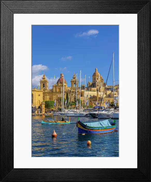 Framed Print : Church of St. Lawrence and Harbour, Birgu, Malta, Southern Europe Framed Print : Church of St. Lawrence and Harbour, Birgu, Malta, Southern Europe