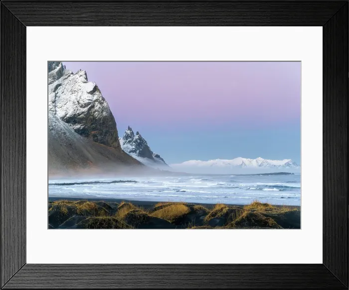 Framed Print : Southern Iceland: the tide is rising on the Stokksnes black beach under Vestrahorn Framed Print : Southern Iceland: the tide is rising on the Stokksnes black beach under Vestrahorn