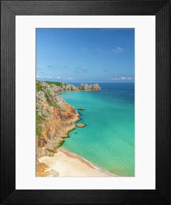Framed Print : UK, England, Cornwall, Porthcurno, Green Bay Beach and Logan Rock Headland Framed Print : UK, England, Cornwall, Porthcurno, Green Bay Beach and Logan Rock Headland