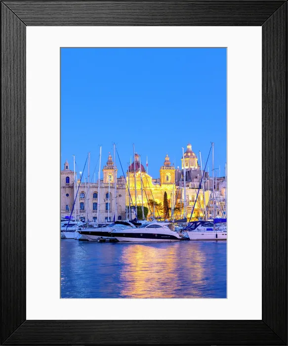 Framed Print : Church of St. Lawrence and Malta Maritime Museum at Dusk, Birgu, Malta, Southern Europe Framed Print : Church of St. Lawrence and Malta Maritime Museum at Dusk, Birgu, Malta, Southern Europe