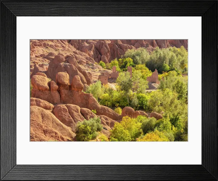 Framed Print : Derelict old kasbahs among rock formations and trees, Dades Gorge (Dades Valley), Morocco Framed Print : Derelict old kasbahs among rock formations and trees, Dades Gorge (Dades Valley), Morocco
