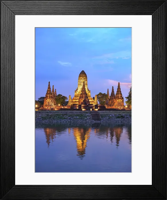 Framed Print : Aerial view of Wat Chai Wattanaram temple at dusk, Ayutthaya, Thailand