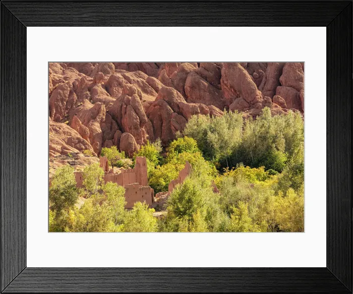 Framed Print : Derelict old kasbahs among rock formations and trees, Dades Gorge (Dades Valley), Morocco Framed Print : Derelict old kasbahs among rock formations and trees, Dades Gorge (Dades Valley), Morocco