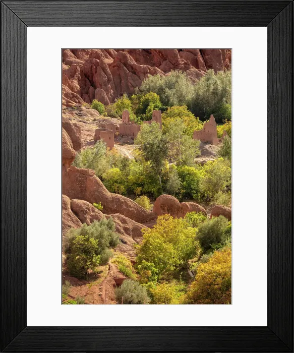 Framed Print : Derelict old kasbahs among rock formations and trees, Dades Gorge (Dades Valley), Morocco Framed Print : Derelict old kasbahs among rock formations and trees, Dades Gorge (Dades Valley), Morocco