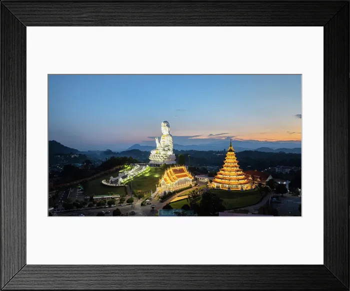 Framed Print : Aerial view of Wat Huay Pla Kang temple at blue hour, Chiang Rai, Thailand Framed Print : Aerial view of Wat Huay Pla Kang temple at blue hour, Chiang Rai, Thailand