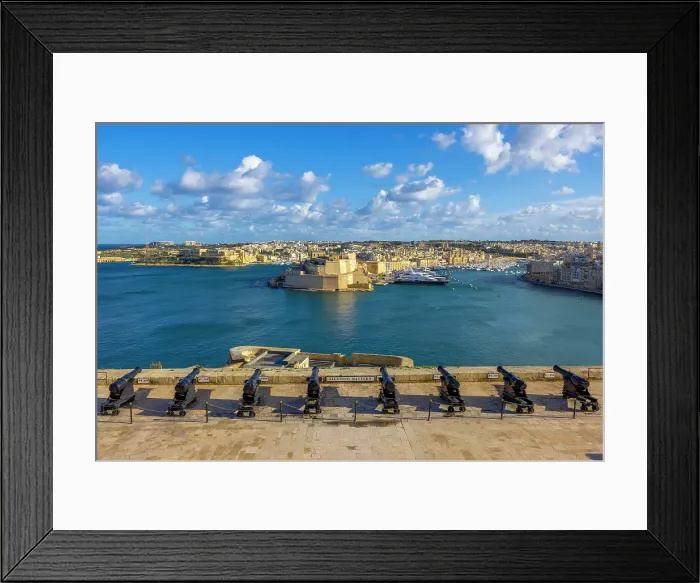 Framed Print : View of Birgu and Fort St. Angelo from the Upper Barrakka Gardens, Valletta, Malta, Southern Europe Framed Print : View of Birgu and Fort St. Angelo from the Upper Barrakka Gardens, Valletta, Malta, Southern Europe