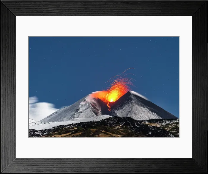 Framed Print : South-East crater of the Mount Etna covered with snow, Piano Vetore, Regalna, Catania province, Sicily, Italy Framed Print : South-East crater of the Mount Etna covered with snow, Piano Vetore, Regalna, Catania province, Sicily, Italy