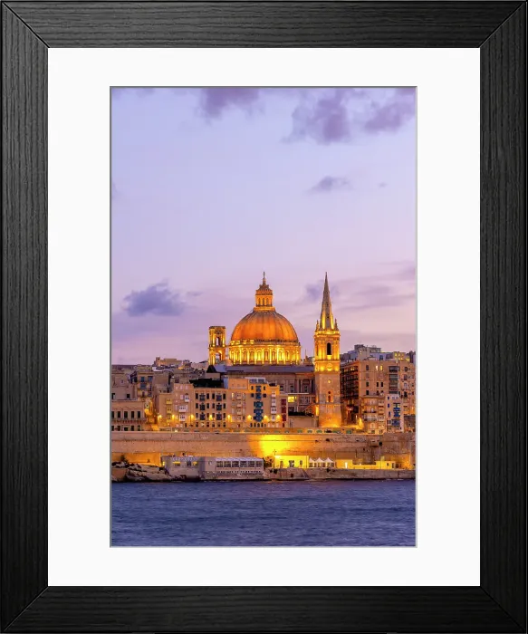 Framed Print : St Paul's Pro-Cathedral and The Basilica of Our Lady of Mount Carmel at Dusk, Marsamxett Harbour, Valletta, Malta, Southern Europe Framed Print : St Paul's Pro-Cathedral and The Basilica of Our Lady of Mount Carmel at Dusk, Marsamxett Harbour, Valletta, Malta, Southern Europe
