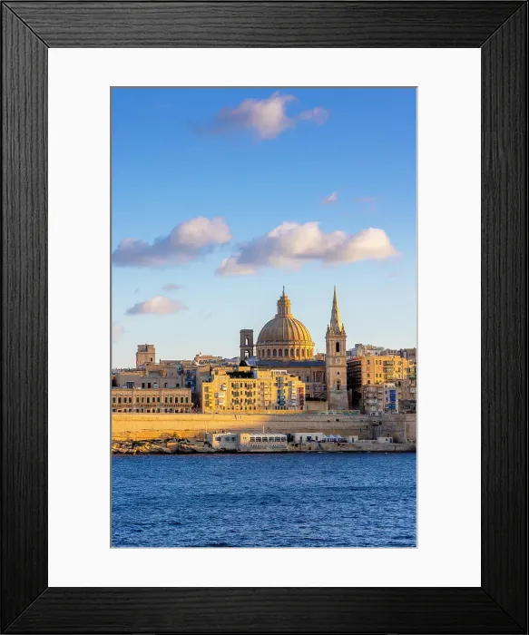 Framed Print : St Paul's Pro-Cathedral and The Basilica of Our Lady of Mount Carmel, Marsamxett Harbour, Valletta, Malta, Southern Europe