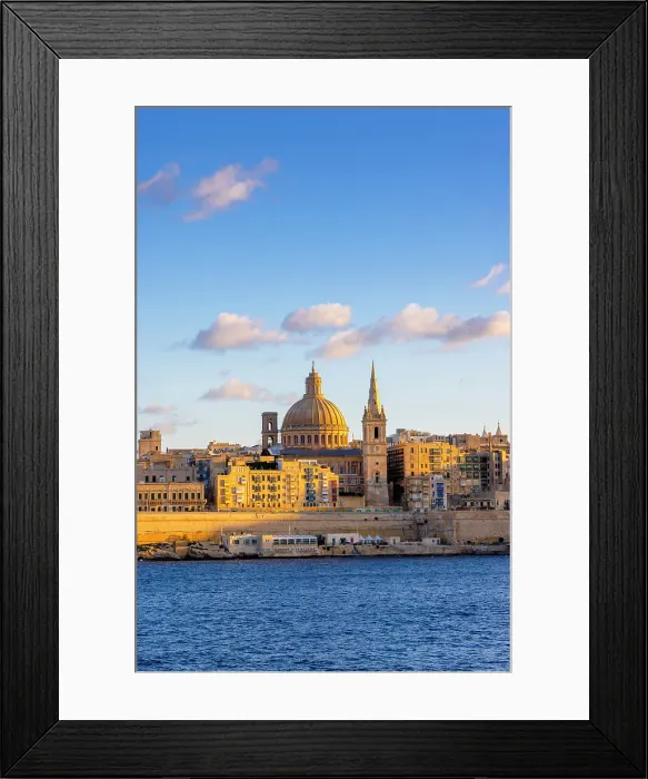 Framed Print : St Paul's Pro-Cathedral and The Basilica of Our Lady of Mount Carmel, Marsamxett Harbour, Valletta, Malta, Southern Europe