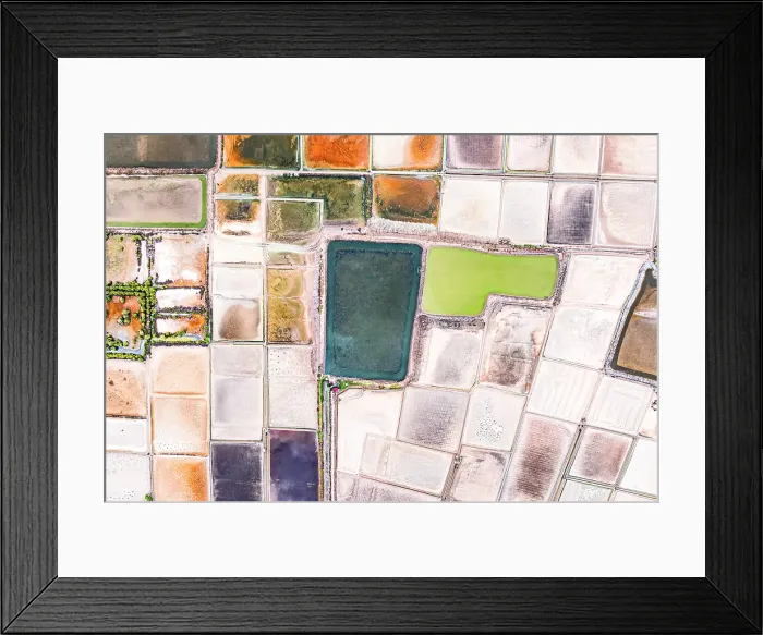 Framed Print : Multi colored salt tanks from above, aerial view, Phetchaburi, Thailand Framed Print : Multi colored salt tanks from above, aerial view, Phetchaburi, Thailand