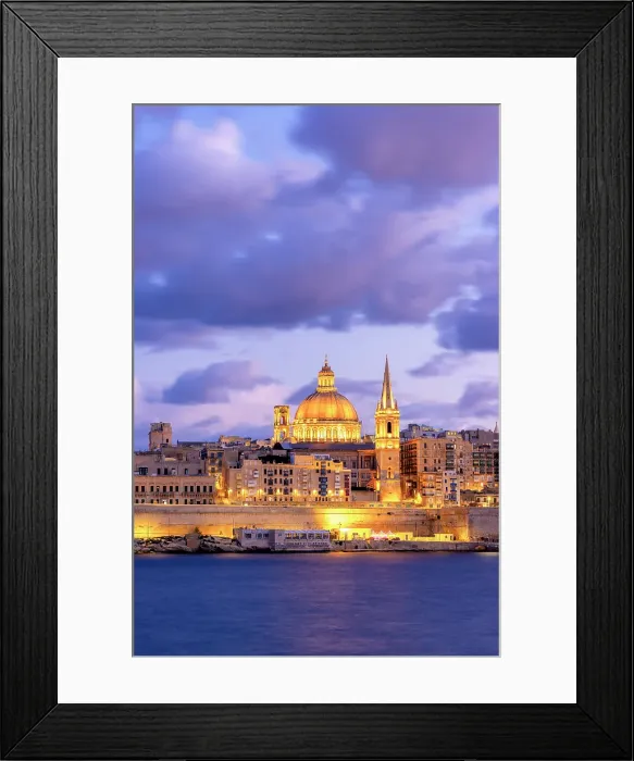Framed Print : St Paul's Pro-Cathedral and The Basilica of Our Lady of Mount Carmel at Dusk, Marsamxett Harbour, Valletta, Malta, Southern Europe Framed Print : St Paul's Pro-Cathedral and The Basilica of Our Lady of Mount Carmel at Dusk, Marsamxett Harbour, Valletta, Malta, Southern Europe