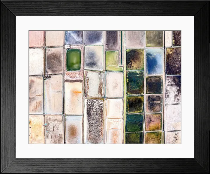 Framed Print : Aerial view of salt flats fields, Phetchaburi, Thailand Framed Print : Aerial view of salt flats fields, Phetchaburi, Thailand