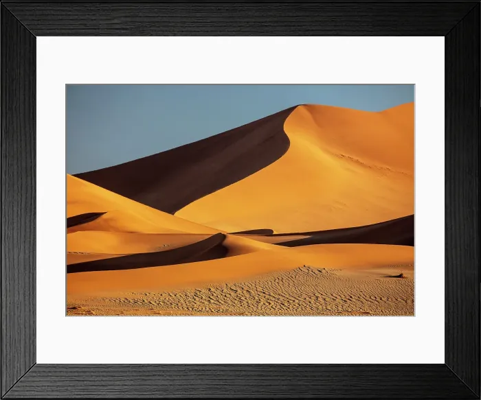 Framed Print : Orange sand dunes and blue sky, Sossusvlei, Namib-Naukluft National Park, Namib Desert, Namibia
