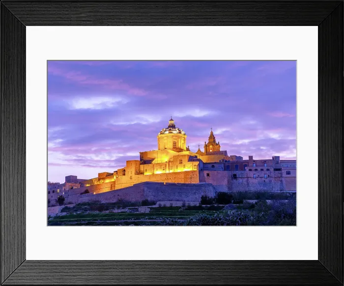 Framed Print : The Metropolitan Cathedral of Saint Paul at Dusk, Mdina, Malta, Southern Europe