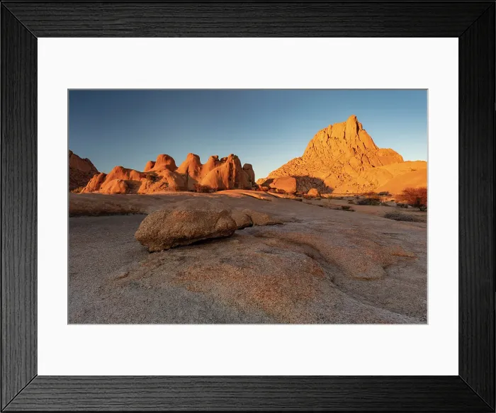 Framed Print : Ancient granite mountains and rock formations at sunrise, Spitzkoppe, Namib Desert, Namibia Framed Print : Ancient granite mountains and rock formations at sunrise, Spitzkoppe, Namib Desert, Namibia