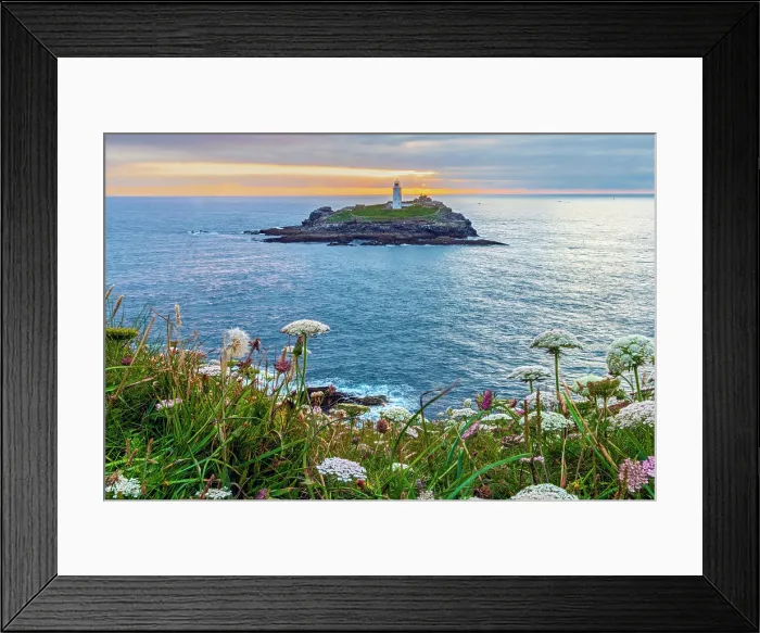 Framed Print : UK, England, Cornwall, Godrevy Head, Godrevy Island, Godrevy Lighthouse