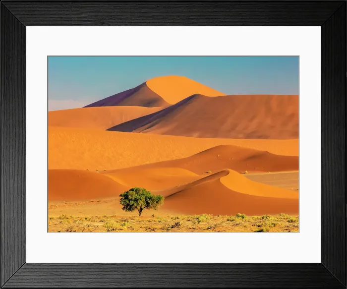 Framed Print : Towering orange sand dunes and blue sky, Sossusvlei, Namib-Naukluft National Park, Namib Desert, Namibia Framed Print : Towering orange sand dunes and blue sky, Sossusvlei, Namib-Naukluft National Park, Namib Desert, Namibia