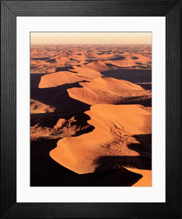 Framed Print : Aerial view of orange sand dunes at sunrise, Sossusvlei, Namib-Naukluft National Park, Namib Desert, Namibia Framed Print : Aerial view of orange sand dunes at sunrise, Sossusvlei, Namib-Naukluft National Park, Namib Desert, Namibia