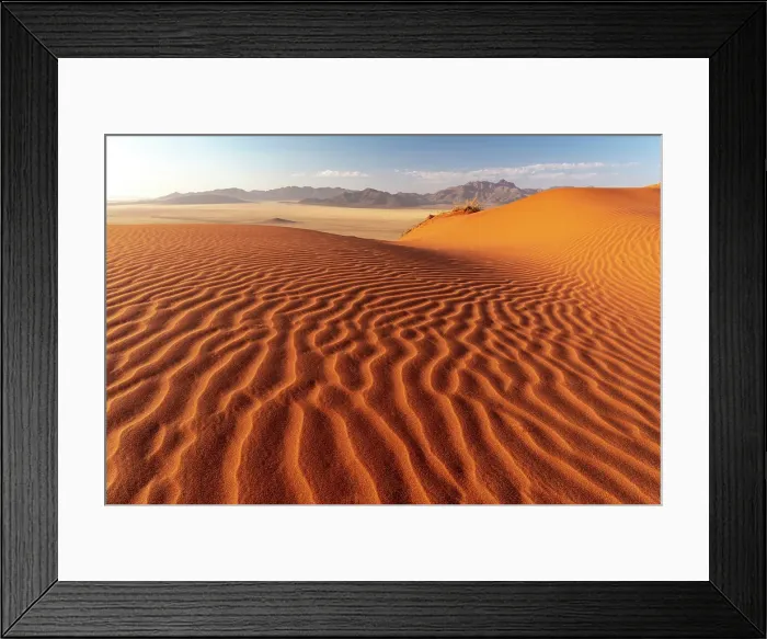 Framed Print : Rippled sand dunes with mountains in the distance, Namib Rand Nature Reserve, Namib Desert, Namibia Framed Print : Rippled sand dunes with mountains in the distance, Namib Rand Nature Reserve, Namib Desert, Namibia