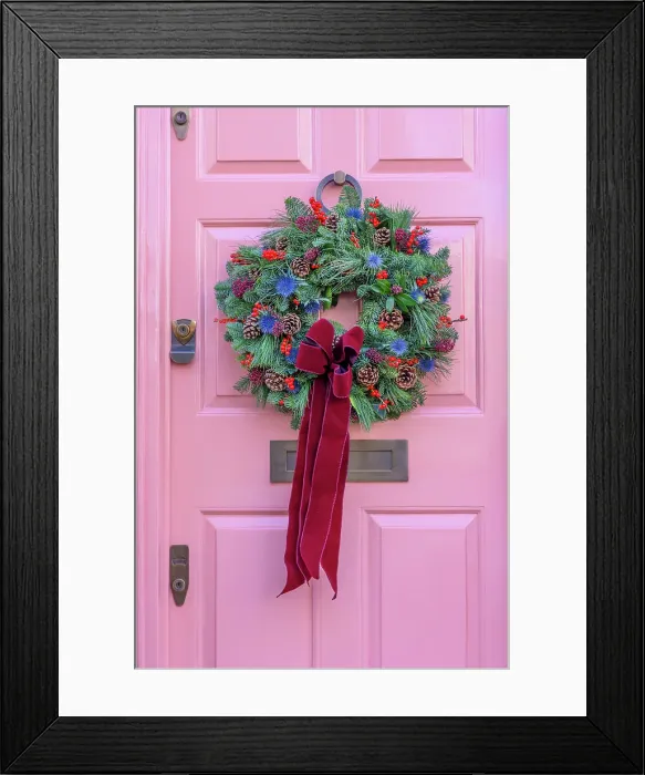 Framed Print : Christmas Wreaths on Front Doors, London, UK