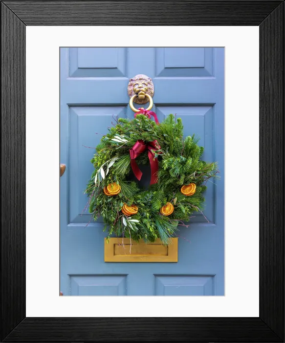 Framed Print : Christmas Wreaths on Front Doors, London, UK