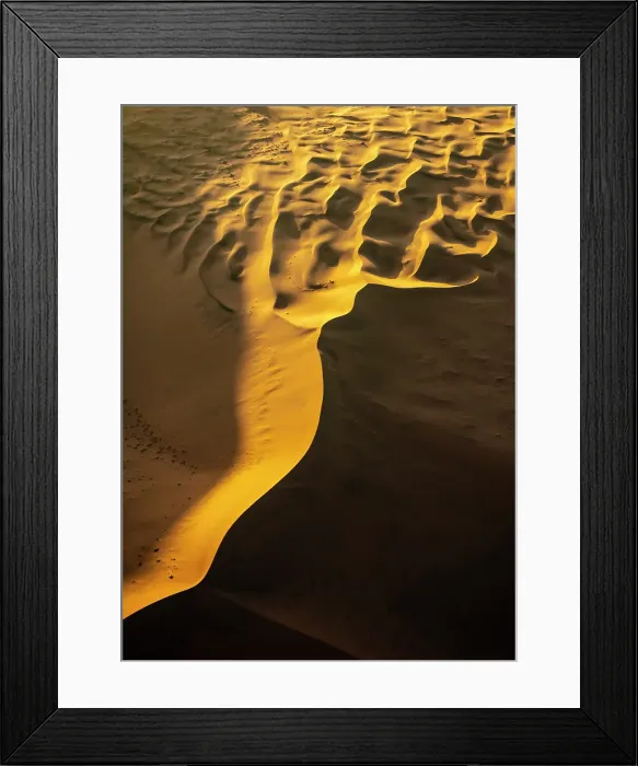 Framed Print : Aerial view of golden sand dunes from helicopter, Sossusvlei, Namib-Naukluft National Park, Namib Desert, Namibia