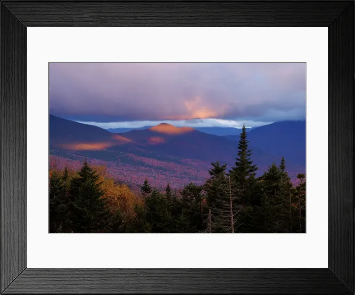 Framed Print : First light on the White Mountains in the all, near the Kancamagus Highway, New Hampshire, New England Framed Print : First light on the White Mountains in the all, near the Kancamagus Highway, New Hampshire, New England