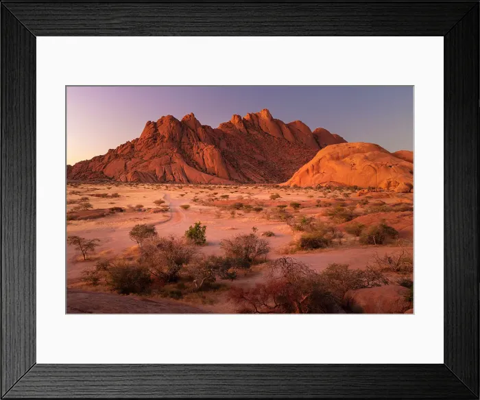Framed Print : Ancient granite mountains at dusk, Spitzkoppe, Namib Desert, Namibia Framed Print : Ancient granite mountains at dusk, Spitzkoppe, Namib Desert, Namibia