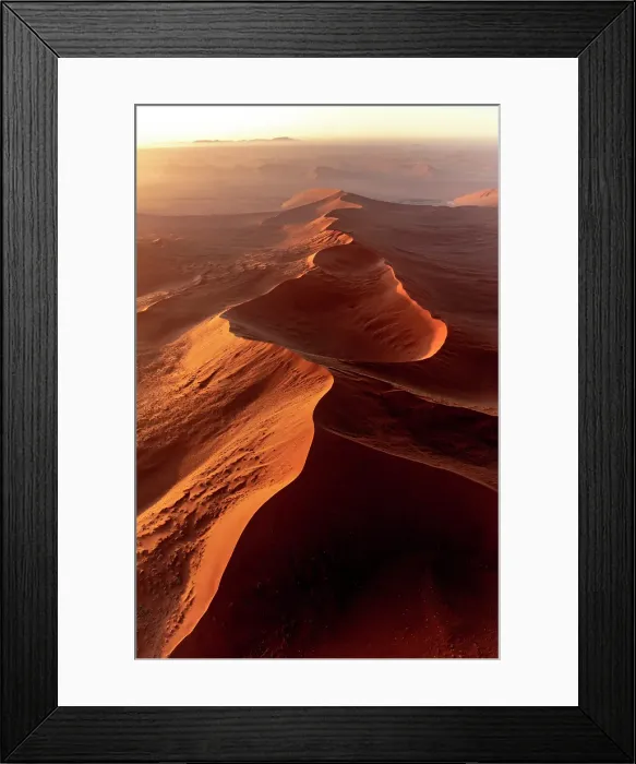 Framed Print : Aerial view of golden sand dunes at sunrise, Sossusvlei, Namib-Naukluft National Park, Namib Desert, Namibia Framed Print : Aerial view of golden sand dunes at sunrise, Sossusvlei, Namib-Naukluft National Park, Namib Desert, Namibia