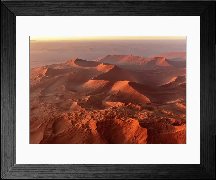 Framed Print : Aerial view of golden sand dunes at sunrise, Sossusvlei, Namib-Naukluft National Park, Namib Desert, Namibia Framed Print : Aerial view of golden sand dunes at sunrise, Sossusvlei, Namib-Naukluft National Park, Namib Desert, Namibia