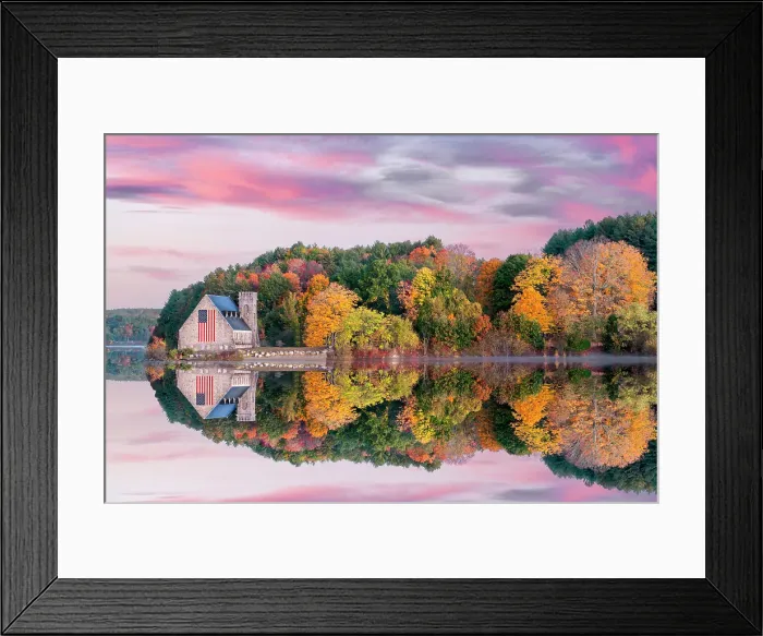 Framed Print : Old Stone Church in West Boylston, decorated with an american Flag, West Boylston, Massachusetts, New England, USA Framed Print : Old Stone Church in West Boylston, decorated with an american Flag, West Boylston, Massachusetts, New England, USA